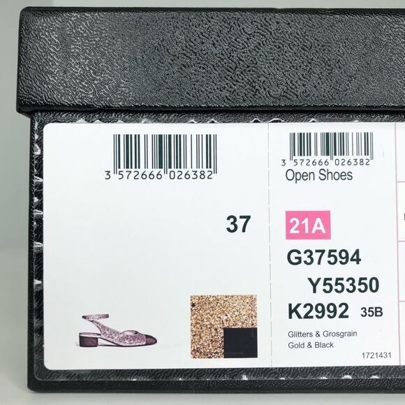 Chanel CC Logo Glitter and Grosgrain Cap Toe Slingback Platform Heel Pumps 37 - Picture 13 of 13